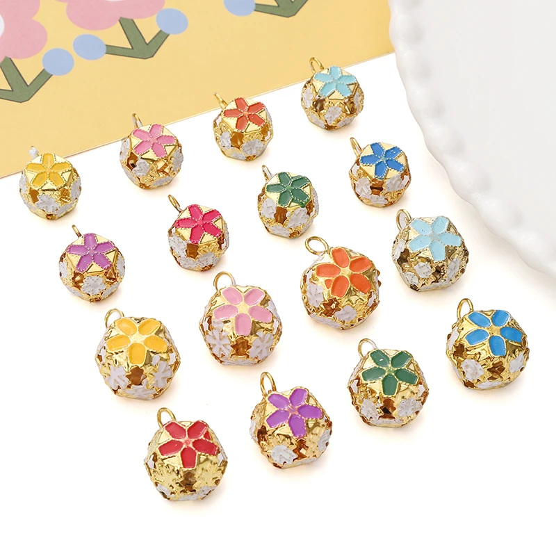 14mm 18mm Colorful Flower Shape Jingle Bells Cloisonne Bell Christmas Party New Year Decoration Handmade DIY Accessories christmas decorations jingle bells christmas bell 5-50Pcs