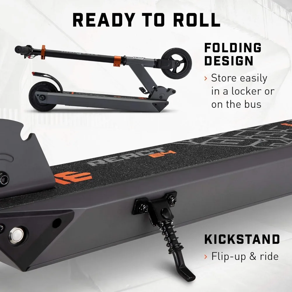 React Electric Kids Scooter, Boys & Girls Ages 8+, Max Speed 6-15 MPH, Aluminum Handlebars and Frame, Rear Foot Brake,
