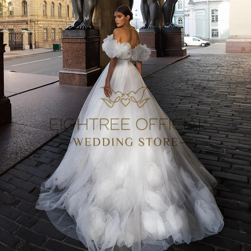 Eightree White A-Line Wedding Dresses Women Off The Shoulder Flower Bridal Dress Princess Wedding Ball Prom Gowns Custom Size 3