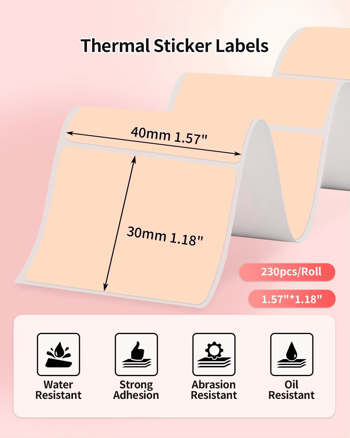 690 Stück Thermopapieraufkleber, 3 Rollen 1,57'' x 1,18'' (40 x 30 mm) für Thermo-Etikettendrucker T50M Pro, PL70E, M110, wasserfestes Etikett – Detail 2