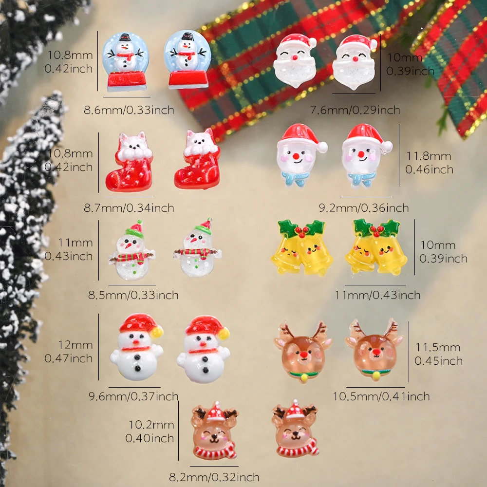 50 Stück 3D Schneemann Elch Weihnachts-Nagelanhänger Cartoon Weihnachtsglocke Socken Harz Nagelkunst Dekoration für DIY Bastelarbeiten Haarschmuck Kindergeschenk – Detail 1