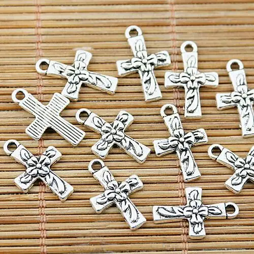 

30pcs 18*11.8mm hole 1.7mm Tibetan silver little flower cross charms EF1600