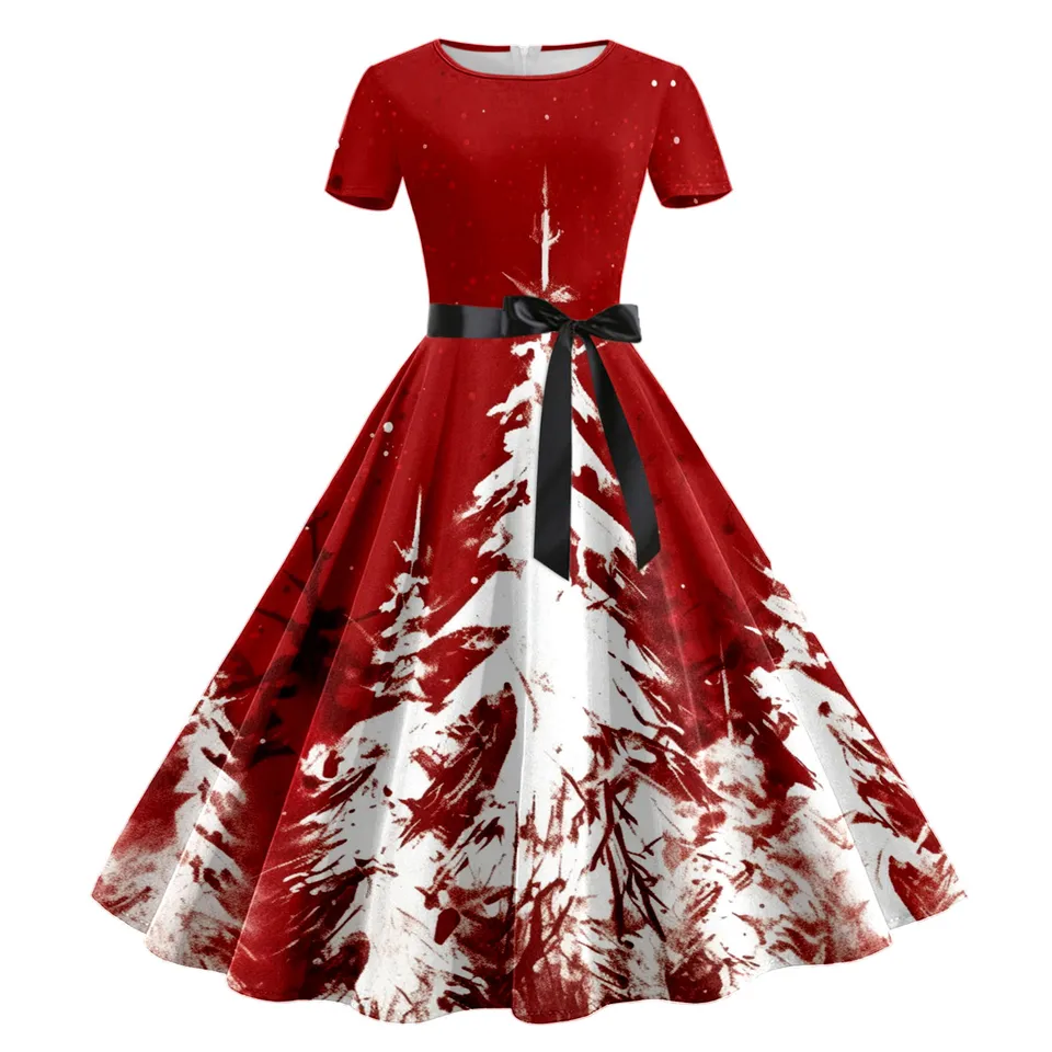 Robe Christmas Dresses for Women Winter Pinup Rockabilly Sexy Cosplay Party  Dress Santa Claus Snow Print Cocktail Prom Dress - AliExpress 200000345