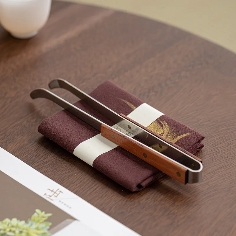 1PC Pure titanium tea tongs, heat-resistant household ebony Gongfu tea set accessories cup tongs
