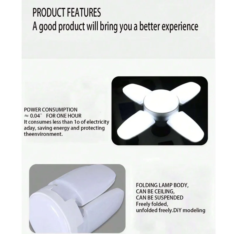 Description Picture 6 of item1PC 28W Foldable LED Bulb E27 Fan Blade LED Lamp AC 220V Lampada Spotlight For Home Ceiling Panel Room Garage Lighting LT098