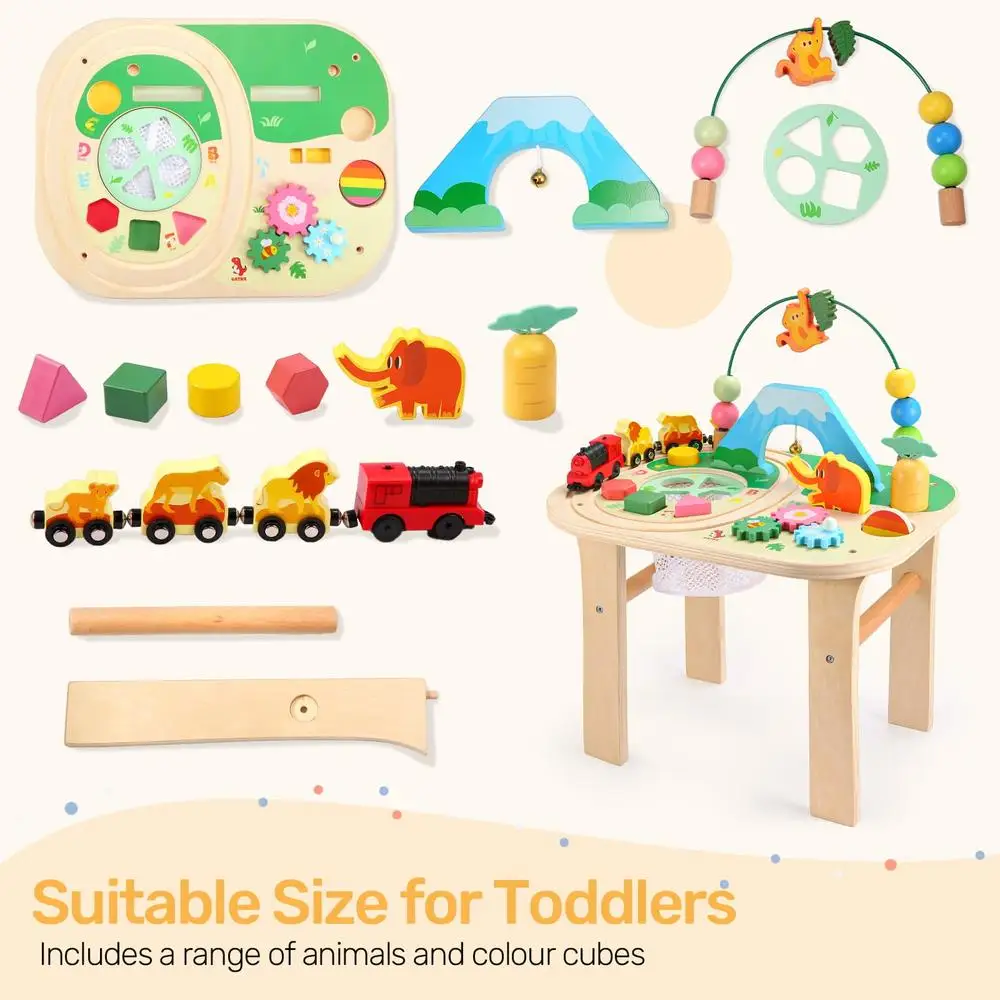 Toddler Activity Table Wood Train Track Educational Montessori Toys Bead Maze Fishing Game Sensory Play Infant Gift 5