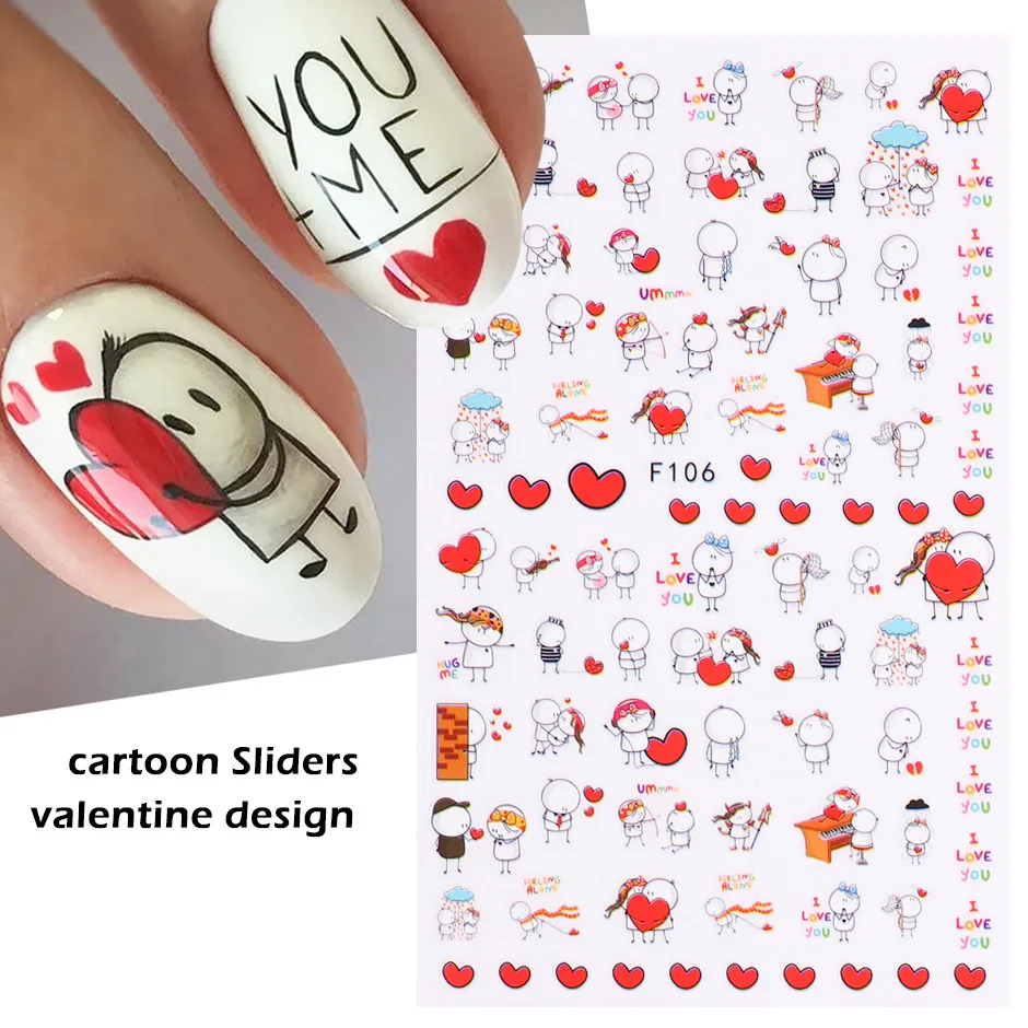 Nail Stickers 1PCS Black and White Love Abstract Flower Nail Art Decoration Slider Sexy Woman Art DIY Ornament