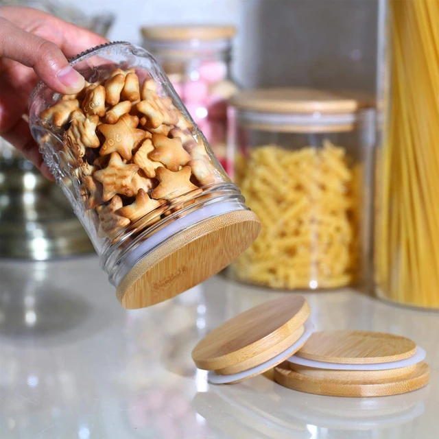 Bamboo Storage Stopper Lids for Mason Jars Regular Mouth