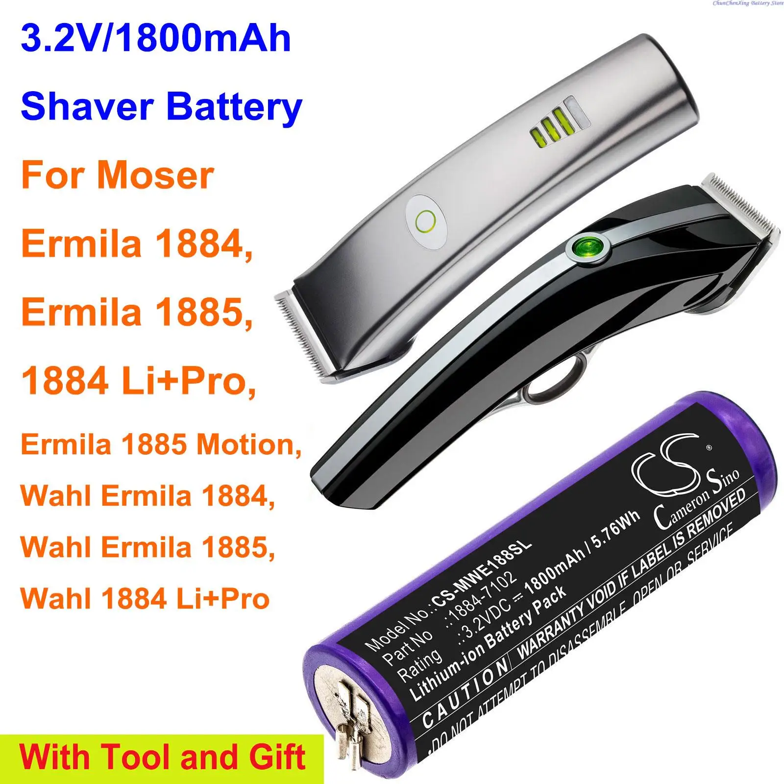 Batteria Greenbattery 1800Mah Per Moser Ermila 1884, 1885,1884 Li + Pro,1885 Motion,Wahl Ermila 1884,1885