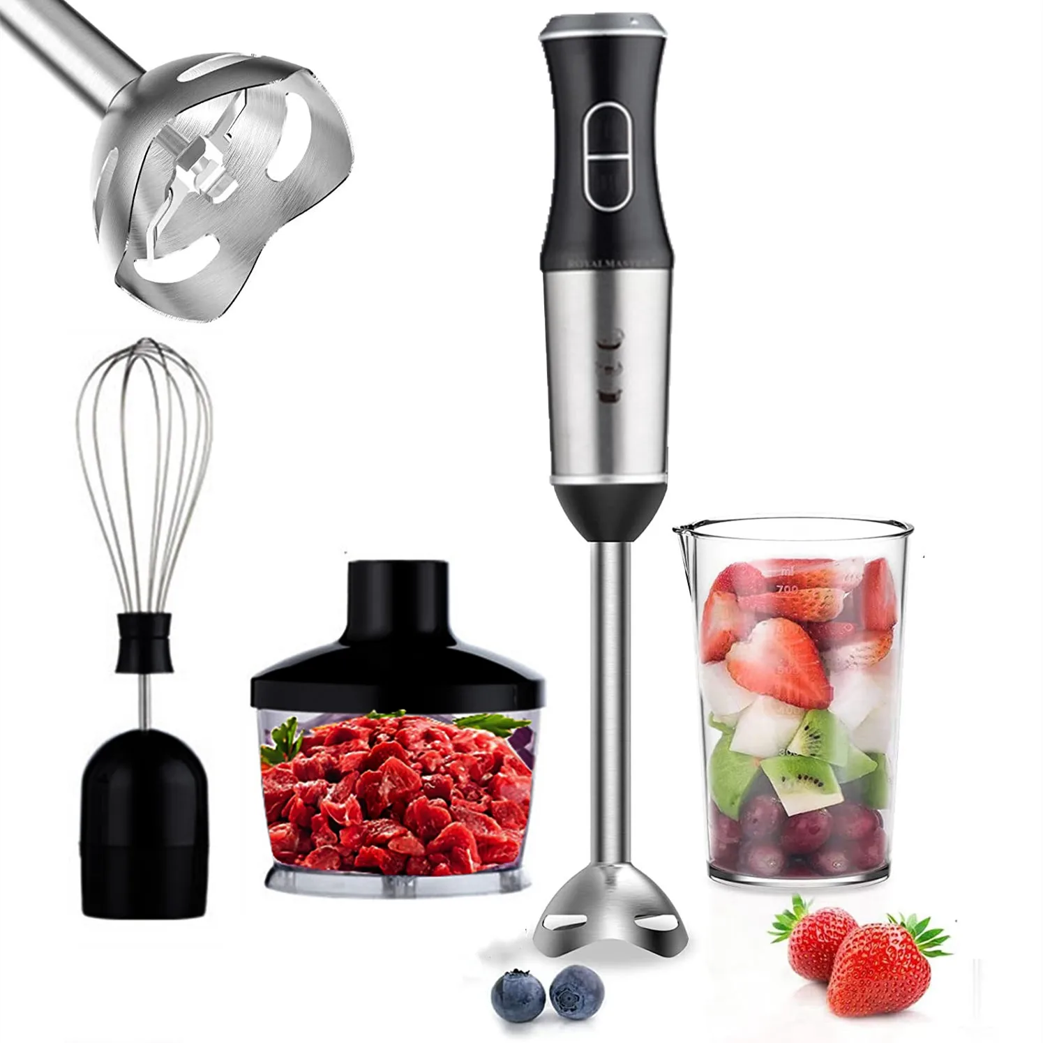 4 in 1 Immersion Hand Stick Blender Mixer Includes Chopper and Smoothie Cup Stainless Steel Ice Blades High Power 450W 1800w cement mixer concrete grout painting hand power mixer 6 speed 2 blades