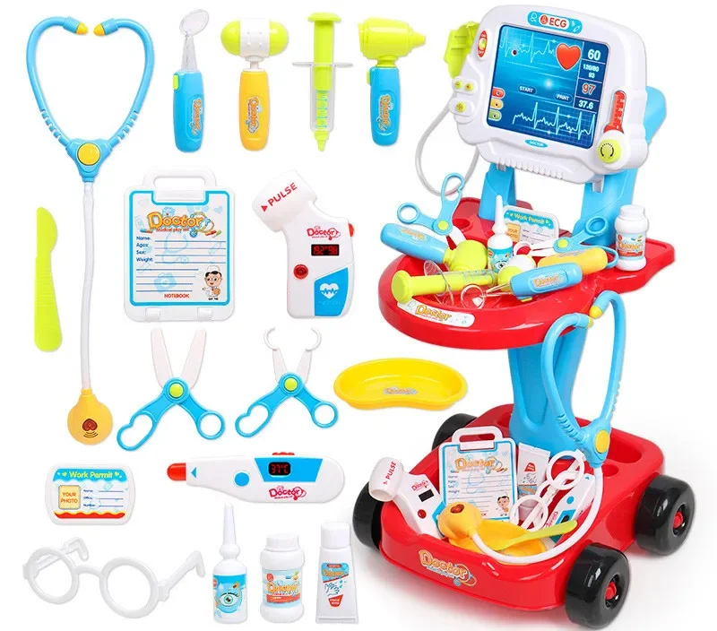 24pcs LED lights and sound Simulation Doctor accessories doctor medical game set ECG equipment play house toys for baby gift 4