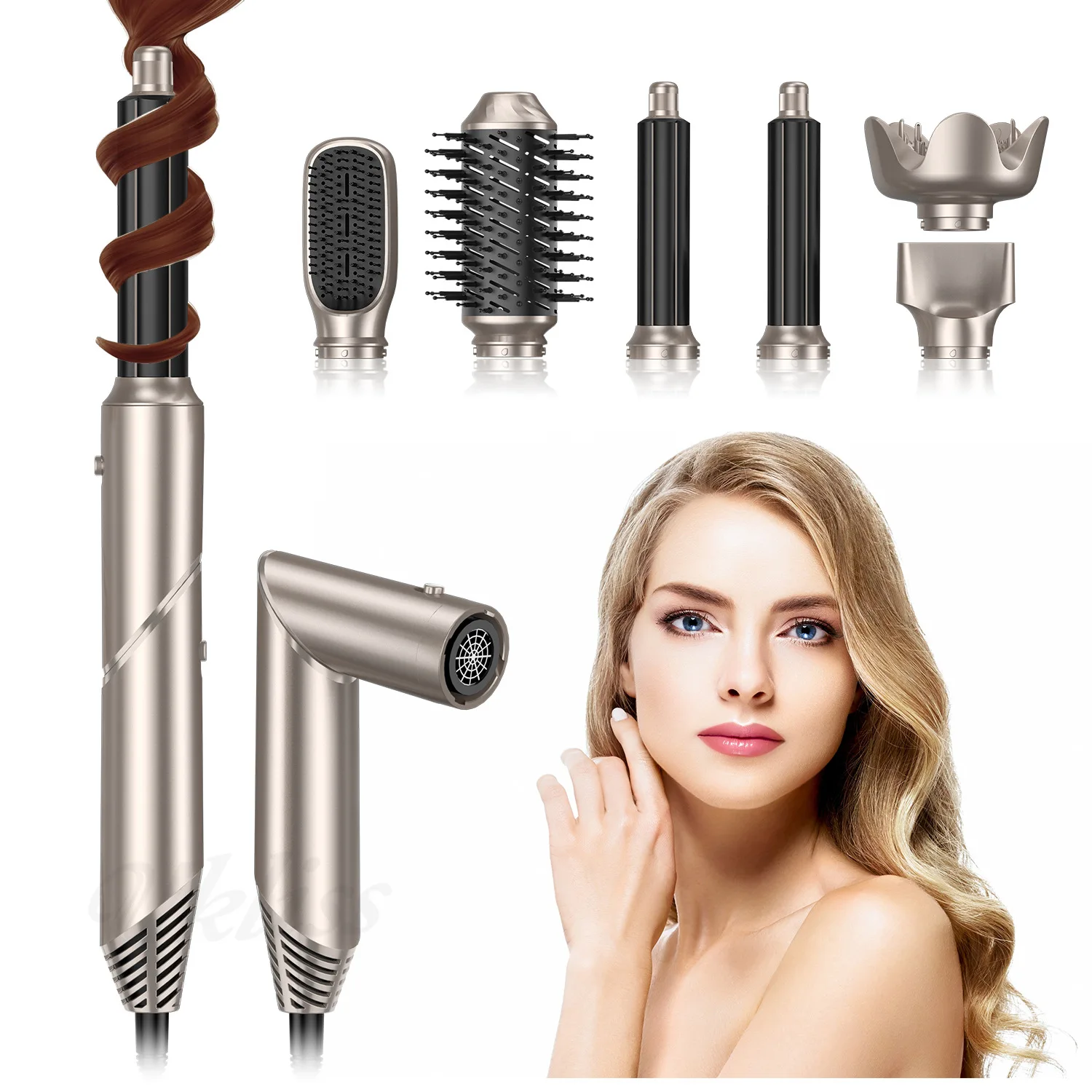 High-speed 6-in-1 Folding Hot Air Comb Automatic Curling Iron Curling Straight Dual Purpose Styling Comb Electric Hair Dryer