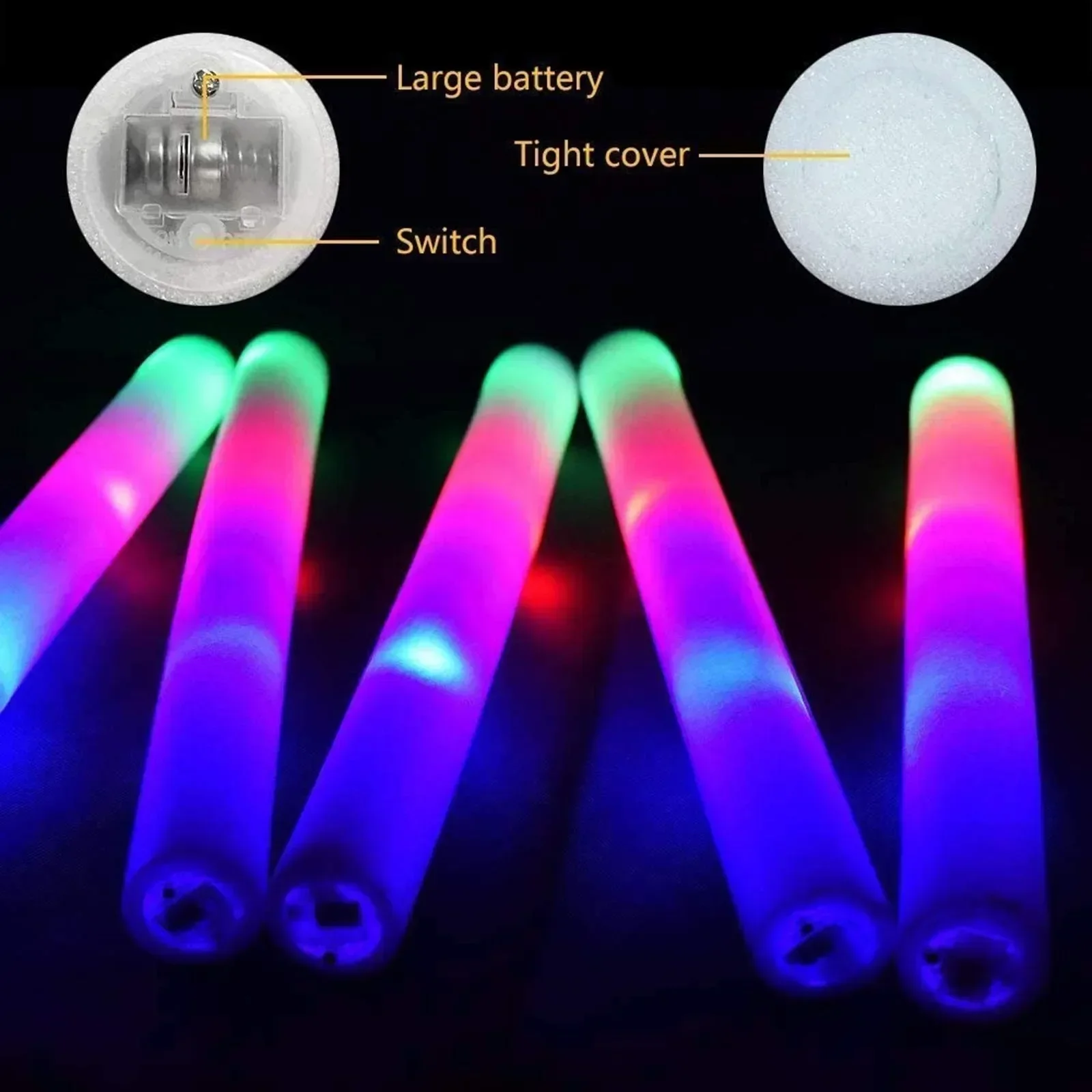 LED Glow Sticks Colorful RGB Glow Foam Stick for Christmas Birthday Wedding in The Dark Party Supplies glow sticks birthday party decorations 10/20/30/40/50/60pcs