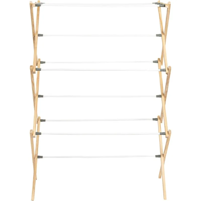 Clothes Drying Rack, Stabile Wood Frame with Slanted Feet, 23.8 Feet of Hanging Space, Ready to Assemble, Flat Top, Natural 4