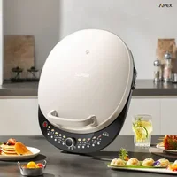 Electric baking pan suitable household use. Features knob temperature adjustment double-sided heating. pancake pan grill machine 1