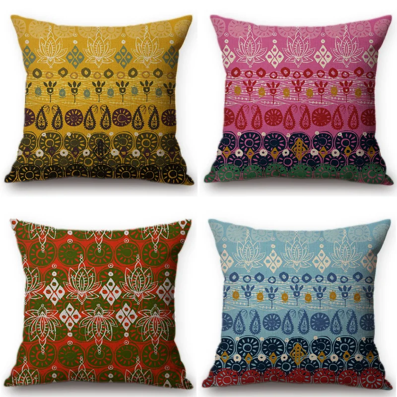 

Yellow Pink Bohemia Florals Style Home Decoration Sofa Cushion Cover Paisley Cotton Linen Throw Pillow Cover Car Kussenhoes