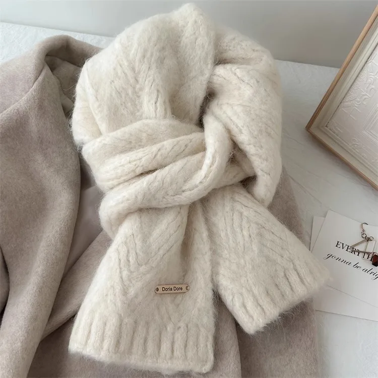 Korean Wool Knit Scarf - Thick Warm Imitation Cashmere Muffler for Women