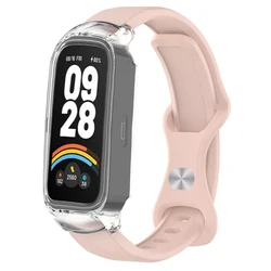 Transparent Silicone Strap and Protective Shell Cover for Mi Band 9 active (Light pink)