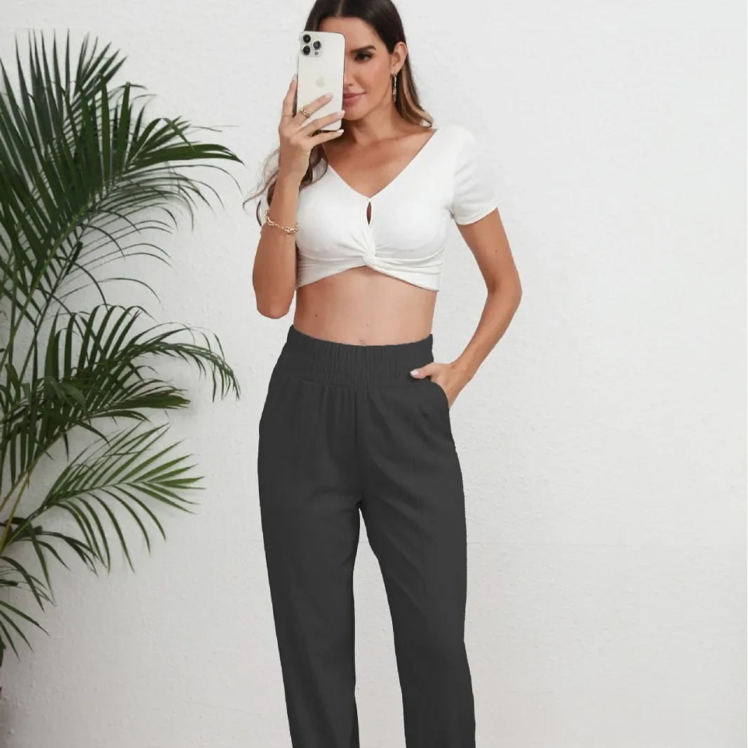 Women's Loose Breathable Quick Dry Lightweight Slim Fit Casual Sports Drawstring Fitness Running Pure Color Long Trousers