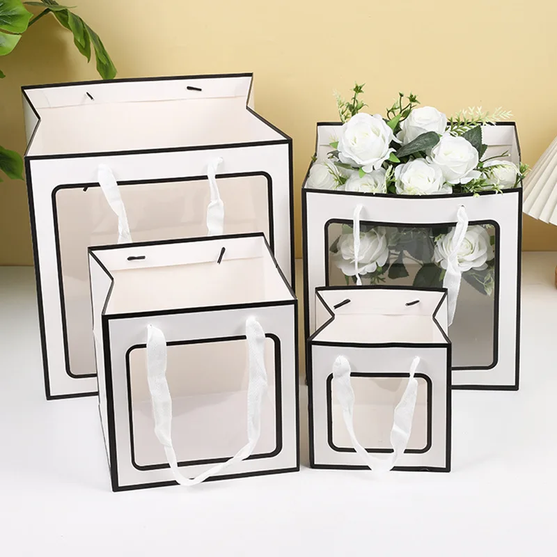 Creative Flower Tote Bag Portable Foldable Gift Box with Transparent Window, Elegant Pr... - SKU PPB02029 - UGI Packaging