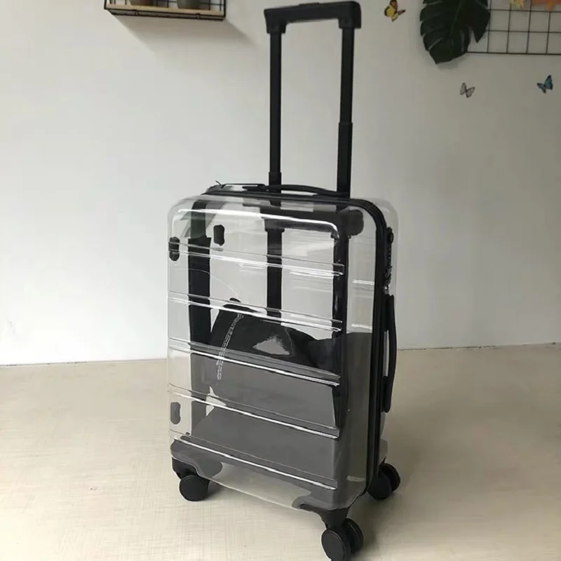 

20 Inch New Famous Brand Transparent Suitcase Spinner Cabin Luggage Trolley Bag On Wheels