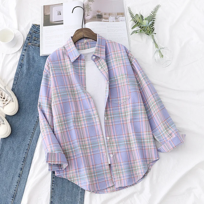 ตัวเลือกสินค้า เสื้อเชิ้ตลายสก็อตผู้หญิง ใส่สบาย แฟชั่นแนวคิดใหม่