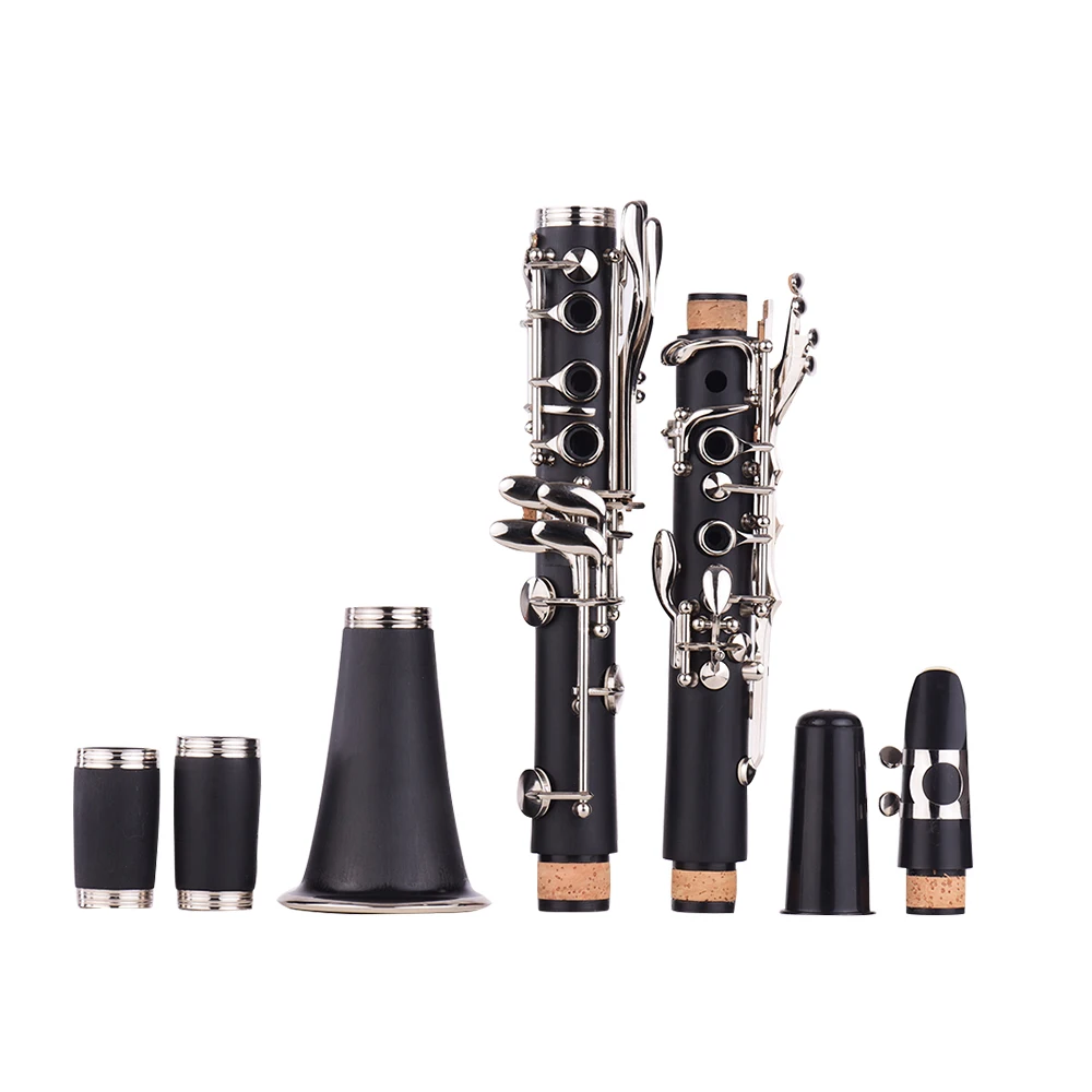 ABS 17-Key Clarinet Bb Flat with Carry Case Gloves Cleaning Cloth Mini Screwdriver Reed Case 10pcs Reeds Woodwind Instrument