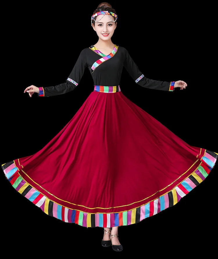 Chinese Traditional Costume Stage Dance Wear Folk Costumes Performance Festival Tibetan Outfit Long Skirts for Women Dancing New