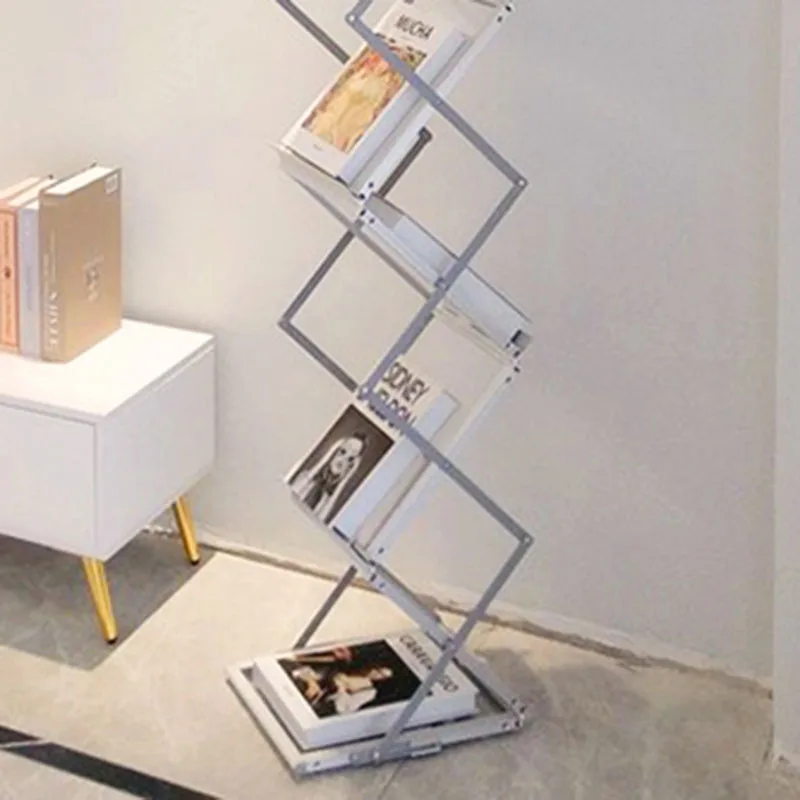 Folding Magazine Rack Desk Organizer Shelf Multi-purpose Metal Book Shelves Storage Office Library Mobile Furniture for Books