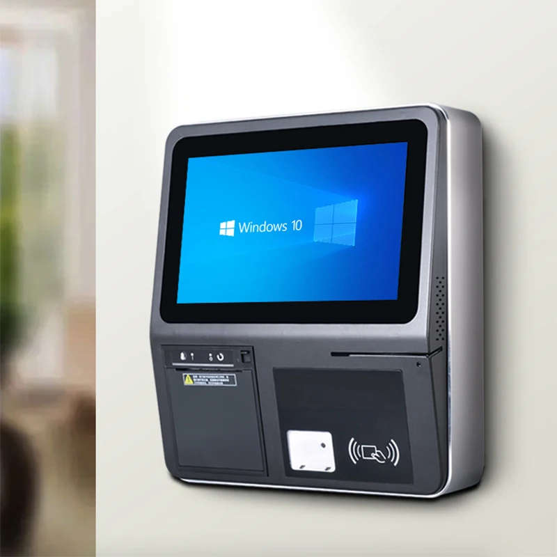 11.4 인치 터치 스크린 벽걸이 셀프 서비스 출납원 기계, 카드 인쇄 및 스와이핑, 코드 스캐닝, 신제품