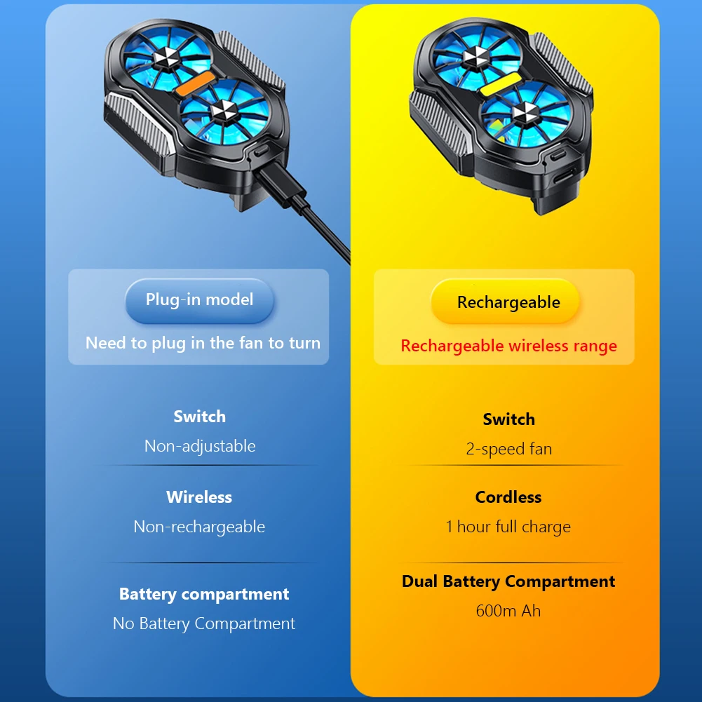 Portable Dual Fan Phone Cooler with Blue Light for Gaming