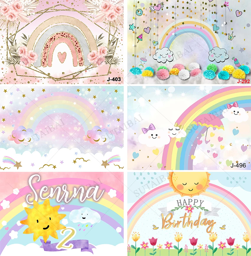 

Baby Showers Birthday Photography Background Cartoon Party Rainbow Deco Room Personalized Banner Newborn Creative Vinyl Backdrop