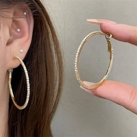 Exquisite Full Rhinestone Hoop Earrings for Women Fashion Simple Circle Round Earring Wedding Party Jewelry Accessories Gifts