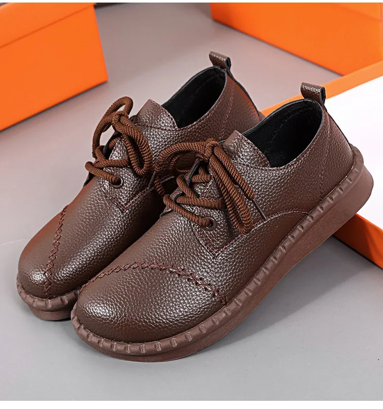 Women's Comfort Flats - Leather Lace-Up Shoes with Anti-Slip Cushioned Sole, Spring/Fall Casual Shoes for Mothers 2026