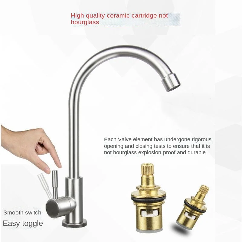 2022 Stainless Steel High Curved Single Cold Faucet Sink Rotating Kitchen Faucet with Tap for Drinking Water  Faucet Kitchen