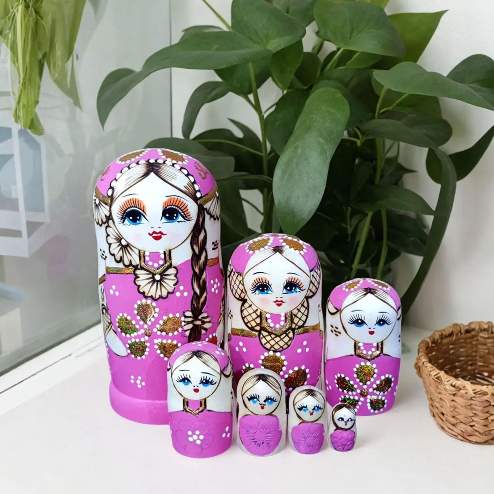 

7Pcs Russian Nesting Dolls Stacking Doll Set Cute Beautiful Matryoshka Doll Handpainted for Desk Tabletop Holiday Decoration