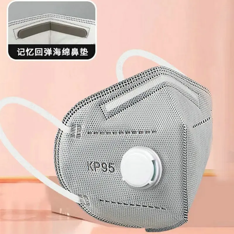 Trois masques KP95 avec valve respiratoire, présentant les options de 30, 60 ou 90 pièces