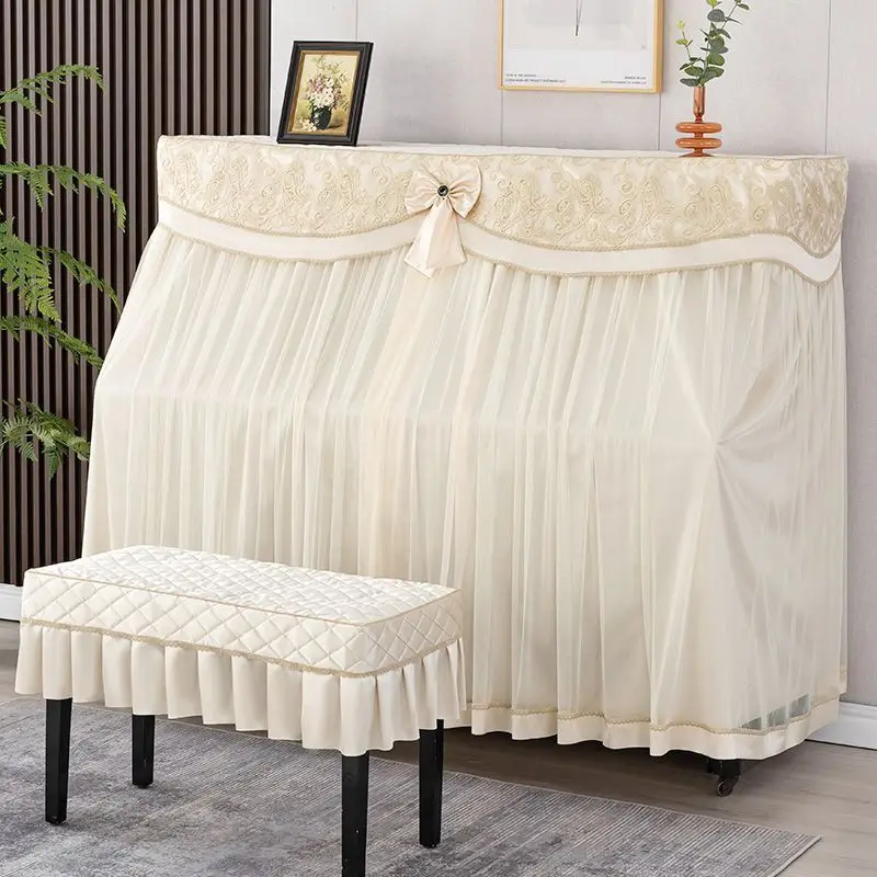 Piano Cover High End Lace Style Piano Full Cloth Mid Opening Cover Anti Slip and Dustproof Stool Covers
