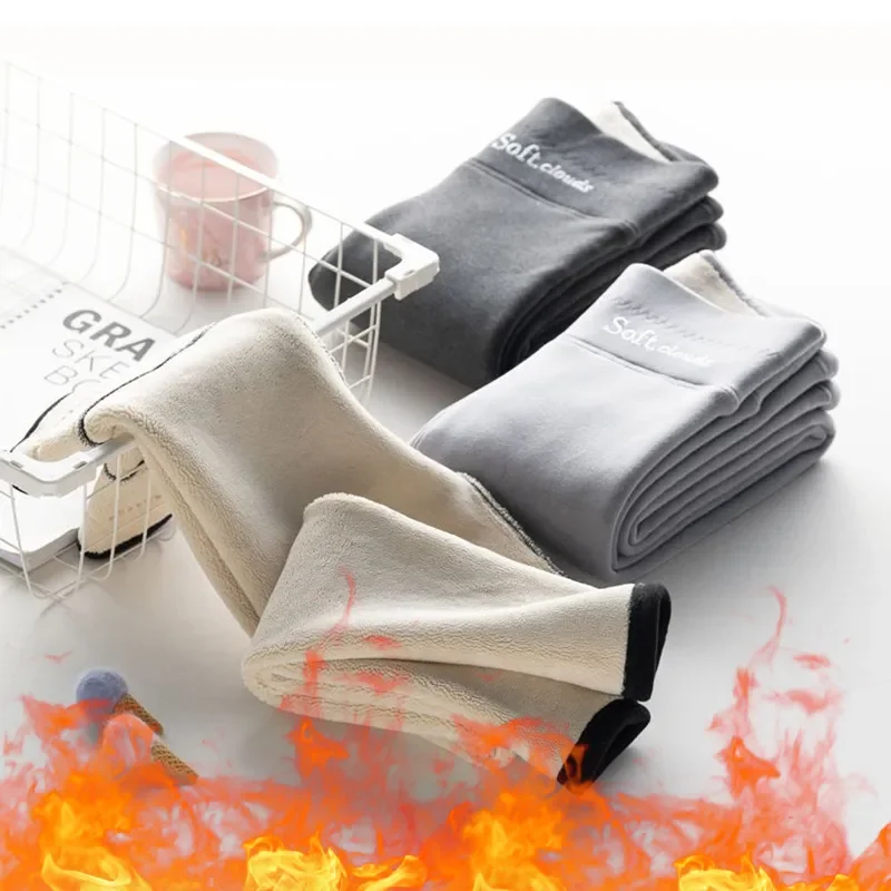 Women Plus Velvet High Waist Stretch Leggings Casual Lambswool Winter Skinny Pants Fall Warm Slim Sweatpants Plush Jogger Pant