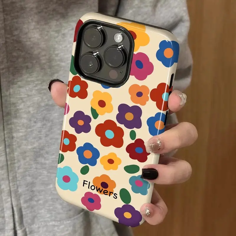 Luxury Colorful Flowers Fashion Double-Layer Back Phone Case Cover