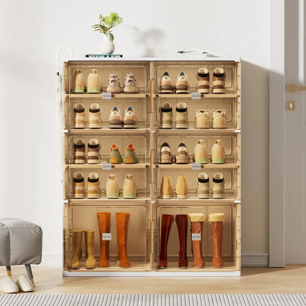 jeko&jeko 5 tiers foldable boot and shoe storage rack cabinet for closet entryway, large collapsible shoe organizer with magneti