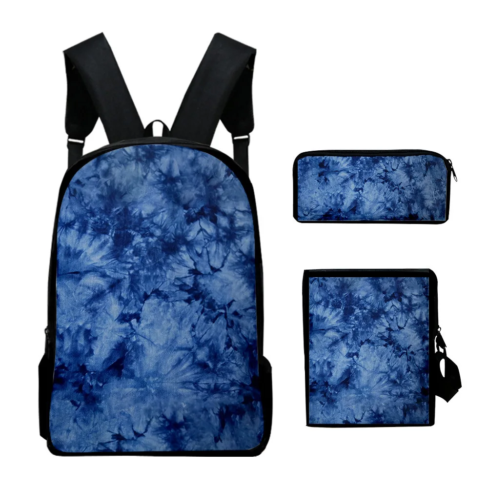 Classic Novelty Colourful Tie dye 3D Print 3pcs/Set pupil School Bags Laptop Daypack Backpack Inclined shoulder bag Pencil Case