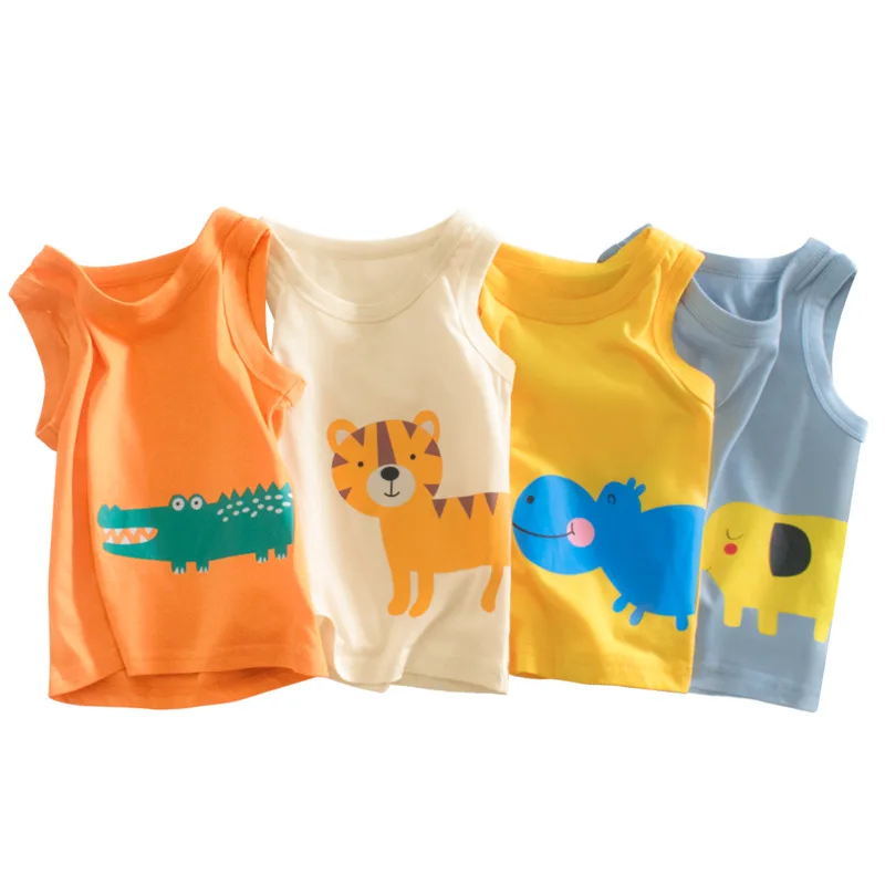 

2023 Summer Children Boy Sleeveless Vest T-shirts Cartoon Printed Toddler Boy Tops 2-8 Year Kids Baby Boy Tees Clothes