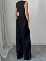 Modigirl Summer Elegant Party One Pieces Jumpsuit Woman 2025 Contrast Color Pleated Hight Wide Leg Pants Romper Jumpsuit Women - Image 2
