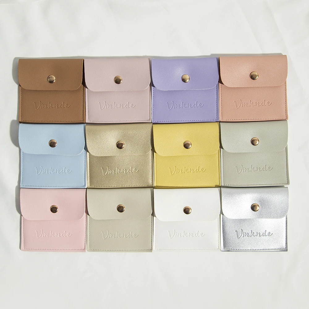 50Pcs 8x8cm Custom Logo Leather Snap Jewelry Bag Rings Earrings Necklace PU Button Pouch Wedding Favors Gift Storage Organizer