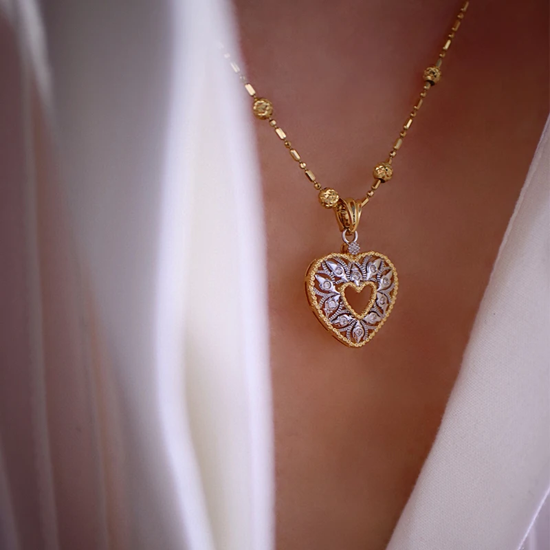 Aazuo Diamondstyle 18K Yellow gold Real Diamonds Fairy Heart only Pendent Gifted For Women Luxury Party 18 Inch Au750