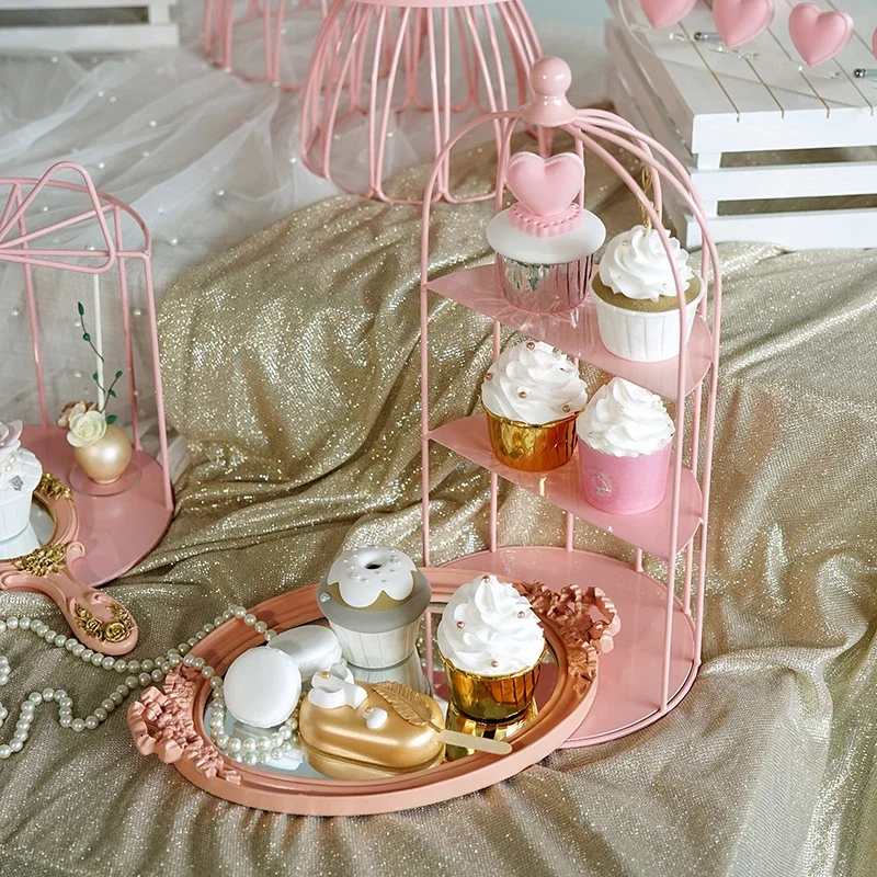 Pink Princess Wedding Birthday Girl Baby Shower Party Cake Food Cupcake Stands Holder Cake Plates Baking Bakeware Dinnerware
