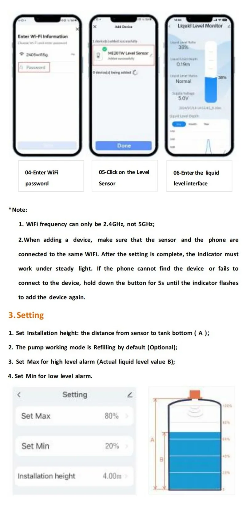 Tuya Smart WiFi Ultrasonic Liquid Level Water Tank Monitor Sensor with Real-time