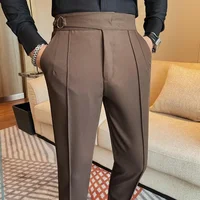 British Style Men's High Waist Casual Pants New Solid Color Naples Men Suit Pants Slim Fit Casual Business Formal Mens Trousers 2