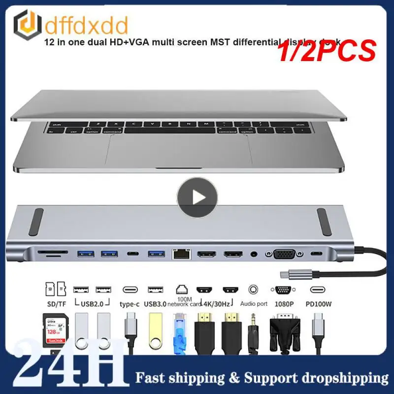 

Док-станция 12 в 1 с USB Type-C на 2 USB-порта Rj45